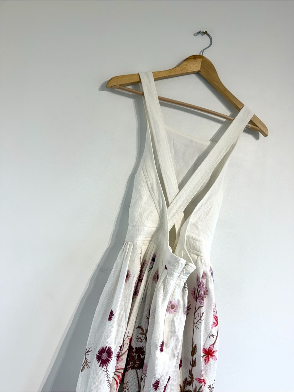 Anthropologie Eularia Maxi Dress embroidered floral pinafore style woven - Picture 9 of 16